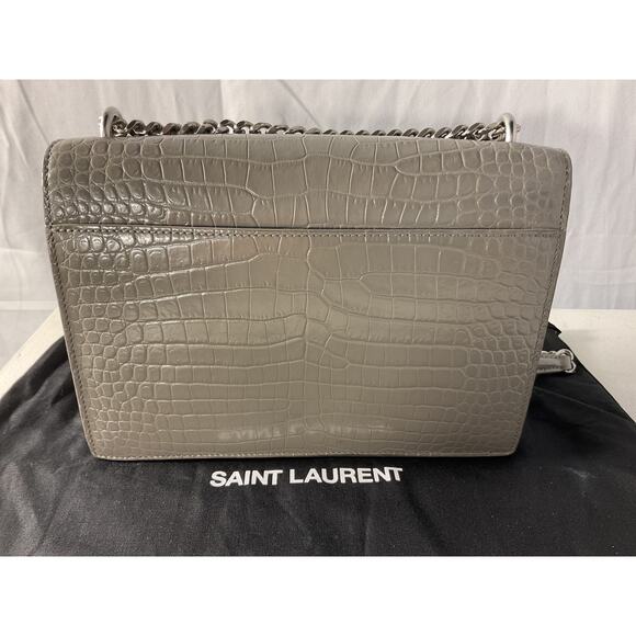 Saint Laurent 'Sunset' Grey Leather Croc-Embossed Shoulder Bag - Picture 4 of 6